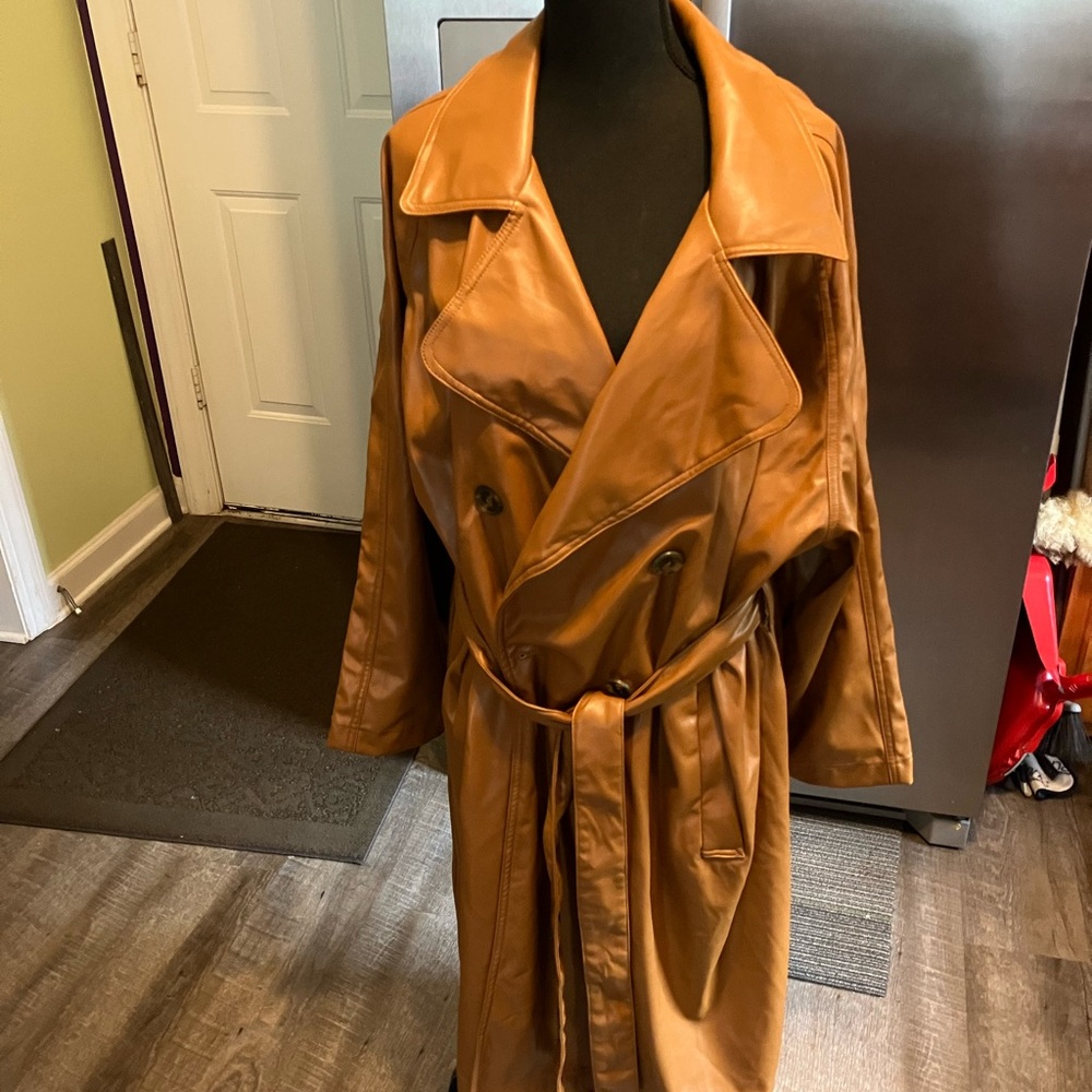 NWT Brown Faux Leather Trench